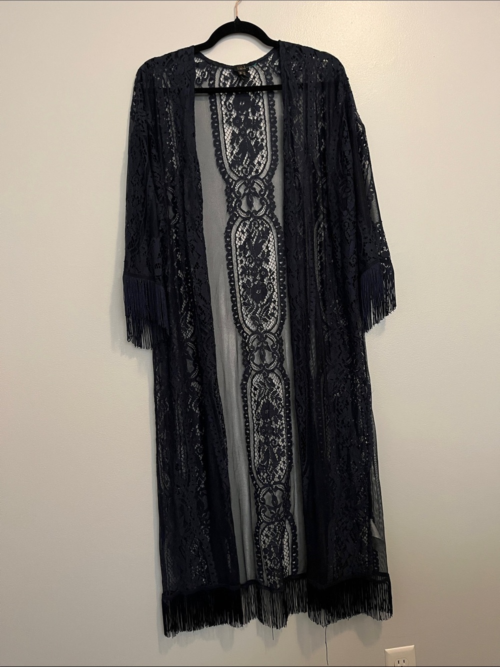 G.I.L.I. Black Lace Fringe Kimono Robe
